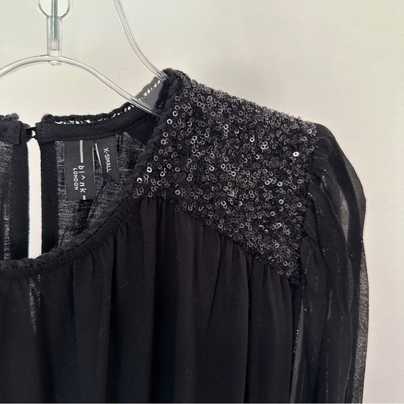 Anthropologie Bl-nk Sequin Embellished Blouse Size XS Black Bohemian NWT - Picture 14 of 14